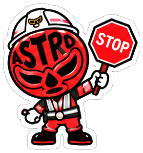 STOPの看板を持つASTRO MAN